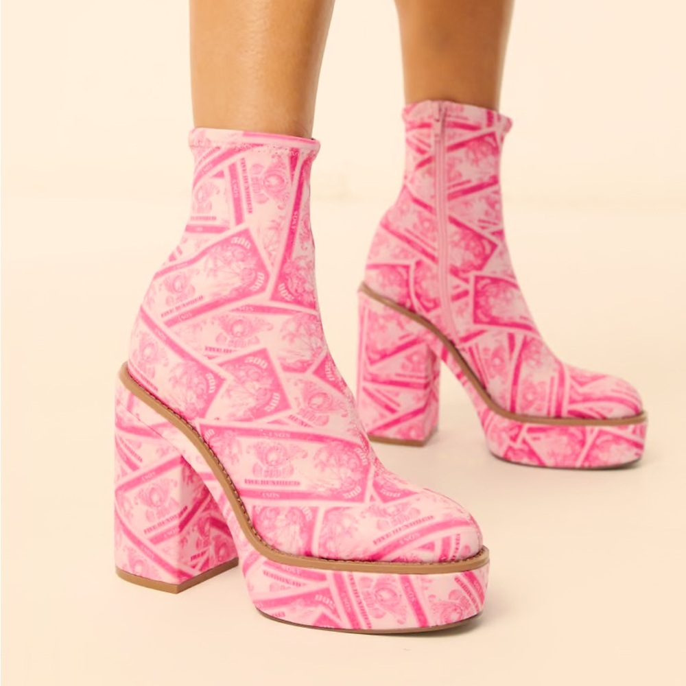 Asos Design Electrics Platform Ankle Boot In Pink Money Print -2UK/4US